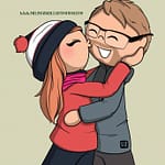 Cute Illustration of a couple kissing for Valentine's Day. Artwork by Melissa Sue Illustrations